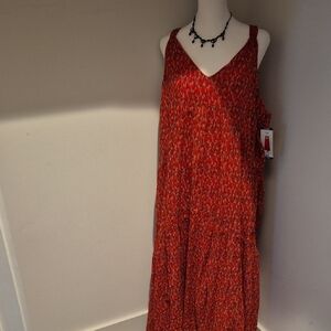 Joie Orange and White Pleated Maxi Sundress